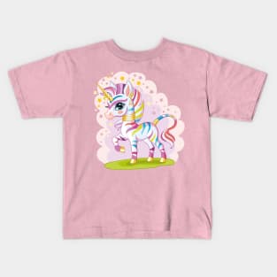 Colorful Striped Zebra Unicorn T-Shirt: A Whimsical Blend of Elegance and Playfulness Kids T-Shirt